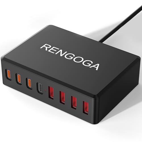 USB C Ladegerät, RENGOGA 100W 8-Port USB C Mehrfach Ladegerät mit USB-C und USB-A, PD 3.0 Schnellladegerät USB C Charger Power Netzteil für iPhone 15 14 13 12, iPad, Samsung, Pixel, Huawei, Handys von RENGOGA