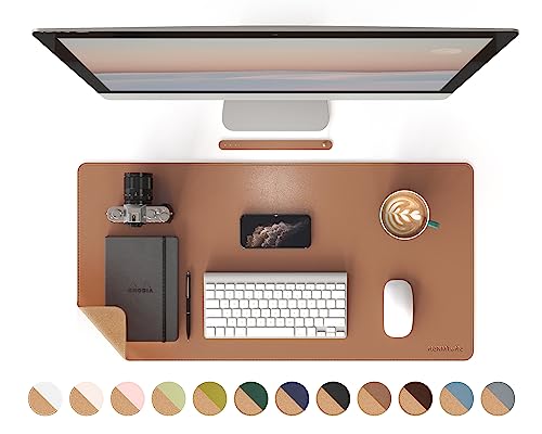 RENMTURE Doppelseitiges Mauspad, Naturkork und PU-Leder, große Schreibtischunterlage für Büro und Heimarbeit, Schreibtischschutz, rutschfest, wasserdicht, leicht zu reinigen (Braun, 80 x 40 cm) von RENMTURE