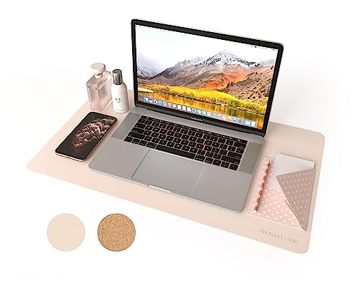 RENMTURE Doppelseitige Schreibtischunterlage, Naturkork und PU-Leder, große Mauspads für Büro und Zuhause, Schreibtischschutz, rutschfest, wasserdicht, leicht zu reinigen (Aprikose, 60 x 35cm) von RENMTURE