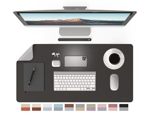 RENMTURE Doppelseitige zweifarbige Kunstleder-Schreibtischunterlage für Schreibtisch und Zubehör, Zuhause und Büro, großes Mauspad, Spiel und Arbeit (schwarz/grau, 81,3 x 40,6 cm) von RENMTURE