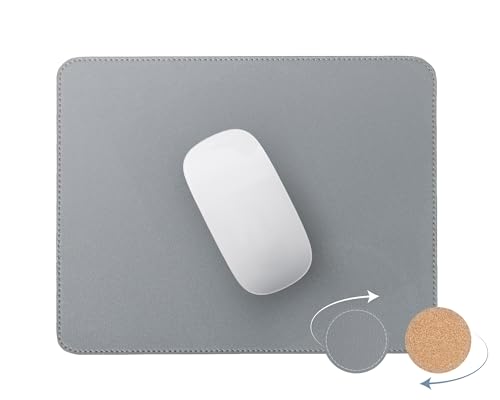 RENMTURE Doppelseitiges Mauspad, Naturkork und Kunstleder, rechteckig, für Büro und Heimarbeit, 20,3 x 27,9 cm, kleines Mauspad, rutschfest, wasserdicht, leicht zu reinigen, Grau von RENMTURE