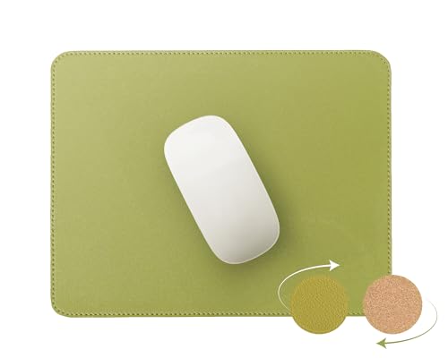 RENMTURE Doppelseitiges Mauspad, Naturkork und Kunstleder, rechteckig, für Büro und Heimarbeit, 20,3 x 27,9 cm, kleines Mauspad, rutschfest, wasserdicht, leicht zu reinigen (Olivgrün) von RENMTURE