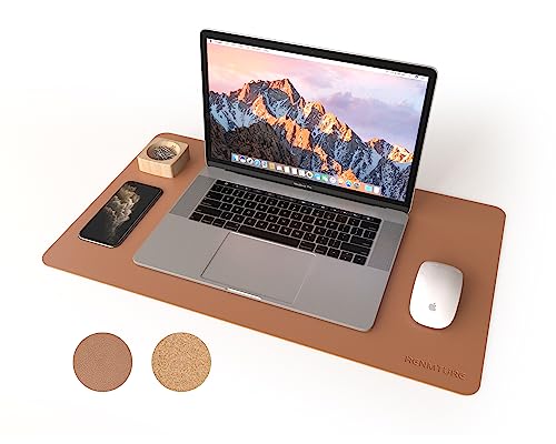 RENMTURE Doppelseitiges Mauspad, Naturkork und PU-Leder, große Schreibtischunterlage für Büro und Heimarbeit, Schreibtischschutz, rutschfest, wasserdicht, leicht zu reinigen (Braun, 60 x 35cm) von RENMTURE