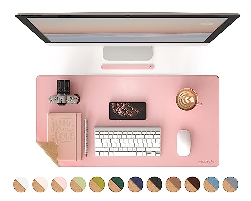 RENMTURE Doppelseitiges Mauspad, Naturkork und PU-Leder, große Schreibtischunterlage für Büro und Heimarbeit, Schreibtischschutz, rutschfest, wasserdicht, leicht zu reinigen (Rosa, 80 x 40 cm) von RENMTURE