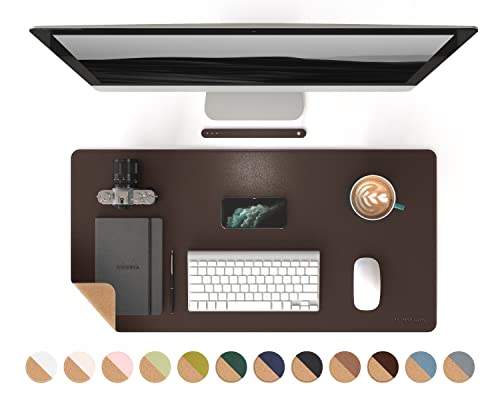 RENMTURE Doppelseitiges Mauspad, Naturkork und PU-Leder, große Schreibtischunterlage für Büro und Heimarbeit, Schreibtischschutz, rutschfest, wasserdicht (Dunkler Kaffee, 80 x 40 cm) von RENMTURE