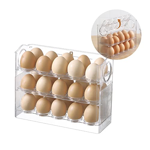 RENXR Eierhalter für Kühlschrank, 3 Schichten Flip Fridge Egg Tray Container, Wiederverwendbare große Kapazität Eierbehälter für Kühlschrank, 30 Zellen Eieraufbewahrungsbox von RENXR