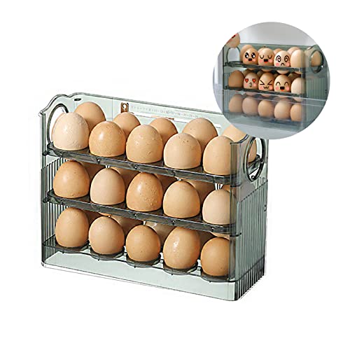 RENXR Eierhalter für Kühlschrank, 3 Schichten Flip Fridge Egg Tray Container, Wiederverwendbare große Kapazität Eierbehälter für Kühlschrank, 30 Zellen Eieraufbewahrungsbox von RENXR