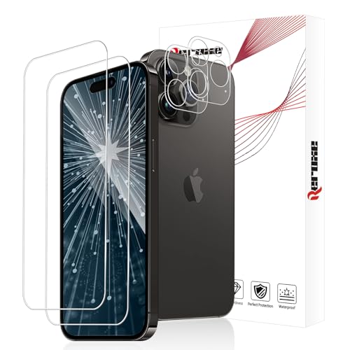 REROXE 2+2 Stück Schutzfolie für Panzerglas für iPhone 15 Pro, 2.5D Hohe Auflösung Frei von Kratzern 15 Pro Panzer Schutz Glas von REROXE