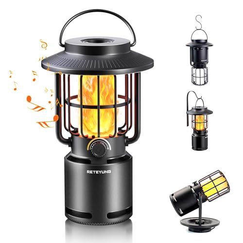 RETEYUNG Outdoor Bluetooth-Lautsprecher mit Flammenlicht, IP65 Wasserdichte, 3 Beleuchtungsmodi, Outdoor-Taschenlampe, Kabellose Lautsprecher für Terrasse,Garten,Geschenke für Männer, Frauen (1 pack) von RETEYUNG