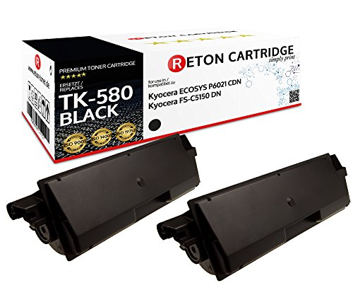 2 Original Reton Toner kompatibel nach (ISO-Norm 19798) ersetzt TK-580K für Kyocera FS-C5150DN / Kyocera ECOSYS P6021CDN (Schwarz je 3500 Seiten) von RETON CARTRIDGE