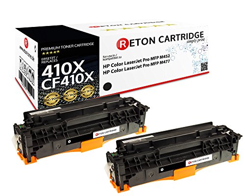 2 Reton Toner mit 25% mehr Leistung, kompatibel für HP CF410X Schwarz für Color Laserjet Pro MFP M477fdw M477fdn M477fn M477fnw M452dn M452nw M377dw von RETON CARTRIDGE