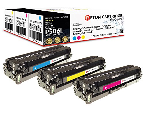 3 Original Reton Toner, kompatibel, nach (ISO-Norm 19798) ersetzen CLT-K506L CLT-C506L CLT-M506L CLT-Y506L für Samsung CLP-680 CLP-680ND CLP-680DW Samsung CLX-6260FD CLX-6260FR CLX-6260ND CLX-6260FW von RETON CARTRIDGE