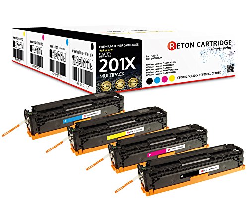 4 Original Reton Toner, kompatibel zu CF400X CF401X CF402X CF403X 201X für HP Color LaserJet Pro 200 M252n, M252dw, MFP M277dw, MFP M277n MFP M274n |3.850 Seiten Schwarz,3.880 Seiten Color von RETON CARTRIDGE