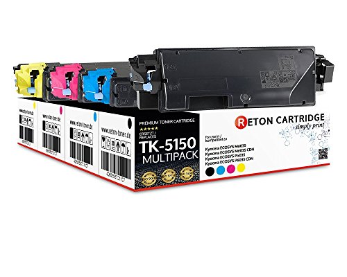 4 Original Reton Toner | 25% höhere Druckleistung | als Ersatz für TK-5150 kompatibel mit : kyocera ecosys M6035cidn, ecosys M6535cidn, ecosys P6035cdn | Geprüft nach ISO-Norm 19798 | von RETON CARTRIDGE