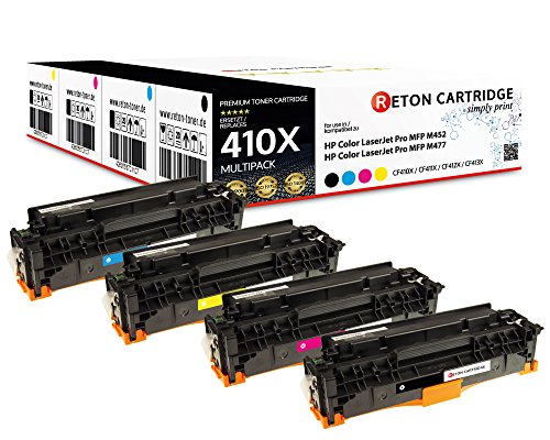 4 Original Reton Toner | 25% mehr Druckleistung | kompatibel zu HP 410X CF410X CF411X CF412X CF413X für HP Color Laserjet Pro MFP M477fdw Pro MFP M477fdn MFP M477fn M477fnw M452dn Pro M452nw M377dw von RETON CARTRIDGE