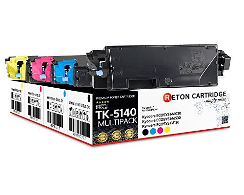 4 Original Reton Toner | 30% höhere Druckleistung | als Ersatz für Kyocera TK-5140 kompatibel mit : Kyocera ECOSYS M6030, ECOSYS M6530, ECOSYS P6130 | Geprüft nach ISO-Norm 19798 | von RETON CARTRIDGE