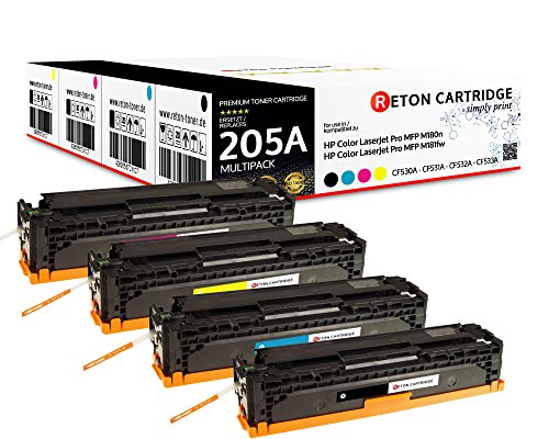 4 Original Reton Toner | 30% höhere Druckleistung | kompatibel zu HP 205A CF530A CF531A CF532A CF533A für HP Color Laserjet Pro MFP M180n M181fw von RETON CARTRIDGE