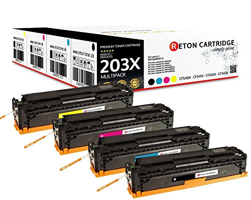 4 Original Reton Toner |40% höhere Reichweite | kompatibel für HP 203X CF540X, CF541X, CF542X, CF543X Scwarz Cyan Magenta Gelb von RETON CARTRIDGE