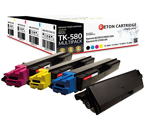 4 Original Reton kompatibel TK-580 Toner-Set TK-580K, TK-580C, TK-580M, TK-580Y für Kyocera FS-C5150DN ECOSYS P6021C von RETON CARTRIDGE
