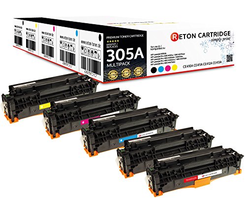 5 Original Reton Toner, 30 Prozent höhere Druckleistung, kompatibel zu CE410A CE411A CE412A CE413A HP 305A, für HP Laserjet M351A, Pro 300 M351A, M375nw, Pro 400 M451dn, M451dw, M451nw, M475dn, M475dw von RETON CARTRIDGE