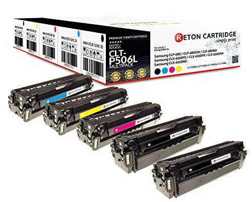 5 Reton Toner kompatibel mit CLT-K506L CLT-C506L CLT-M506L CLT-Y506L für Samsung CLP-680 CLP-680ND CLP-680DW Samsung CLX-6260FD CLX-6260FR CLX-6260ND CLX-6260FW von RETON CARTRIDGE