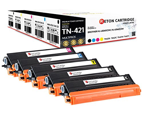 5 Original Reton Toner | 40% höhere Druckleistung | kompatibel zu TN-421 für Brother DCP L8410 CDW, HL L8260 CDW, HL L8360 CDW, MFC L8690 CDW, MFC L8900 CDW von RETON CARTRIDGE