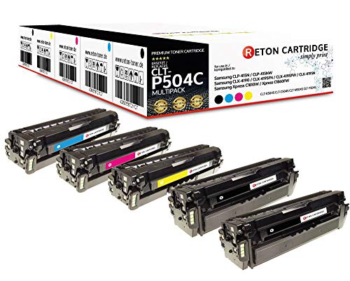 5 Original Reton Toner | mit 35% mehr Leistung | kompatibel zu CLT-P504C für Samsung CLP-415N CLP-415NW Samsung CLX-4190 CLX-4195FN CLX-4195FW CLX-4195N Samsung Xpress C1810W C1860FW von RETON CARTRIDGE