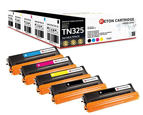 5 Reton Toner (80% mehr Leistung) kompatibel zu TN-325C TN-325BK TN-325M TN-325Y für Brother HL-4140cn HL-4150cdn HL-4170cdw MFC-9460cdn MFC-9465cdn MFC-9970cdw DCP-9055cdn DCP-9270cdn von RETON CARTRIDGE