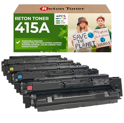 [Mit Original-Chip | wiederverwendet] Reton Toner kompatibel für 415A 415X für HP Laserjet Pro MFP M479fdw M479dw M479fdn M479fnw M454dw M479 W2030A W2031A W2032A W2033A | Keine UPDATEPROBLEME| von RETON CARTRIDGE