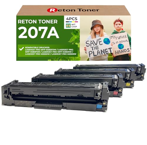 [Mit Original-Chip | wiederverwendet] Reton Toner - Multipack- kompatibel für 207A 207X W2210A W2211A W2212A W2213A für HP Color Laserjet Pro MFP M255dw M255nw M282nw M283fdn M283fdw von RETON CARTRIDGE