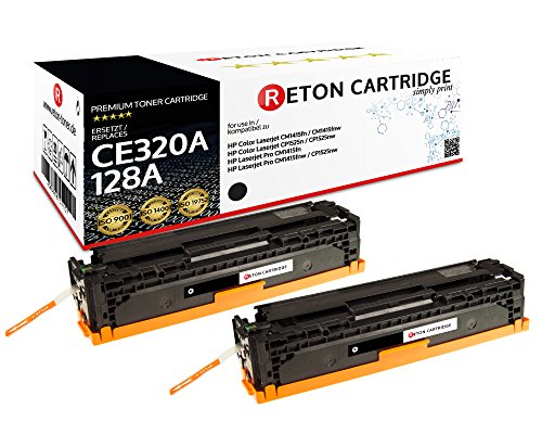 Original Reton Toner, kompatibel, 2er Set-Schwarz für HP PRO CM1410 (CE320A), HP 128A, Color Laserjet CM1415, CM1415FNW, CM1415FN, CP1520, CP1525, CP1525N, CP1525NW, CP1521N, Schwarz von RETON CARTRIDGE