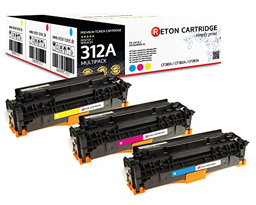 Original Reton Toner, kompatibel, 3er Farbset für HP 312A (CF381A, CF382A, CF383A), Color Laserjet PRO MFP M476, M476, M476DN, M476DW, M476NW, Cyan Magenta Gelb von RETON CARTRIDGE
