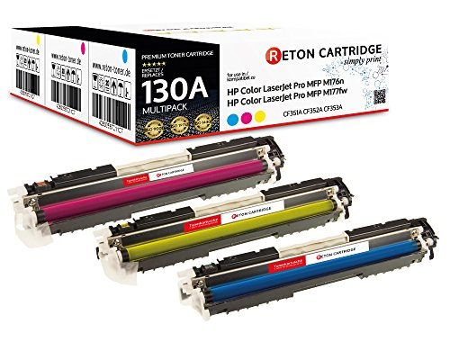 Original Reton Toner, kompatibel, 3er Farbset für HP PRO 100 Color MFP M176 (CF351A, CF352A, CF353A), HP 130A Color Laserjet PRO M176N, PRO MFP M177FW, PRO MFP M176, MFP M177, Cyan von RETON CARTRIDGE