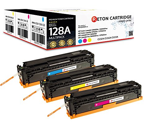 Original Reton Toner, kompatibel, 3er Farbset für HP PRO CP1525NW (CE321A, CE322A, CE323A), HP 128A, Color Laserjet CM1415, CM1415FNW, CM1415FN, CP1520, CP1525, CP1525N, CP1525NW, CP1521N von RETON CARTRIDGE
