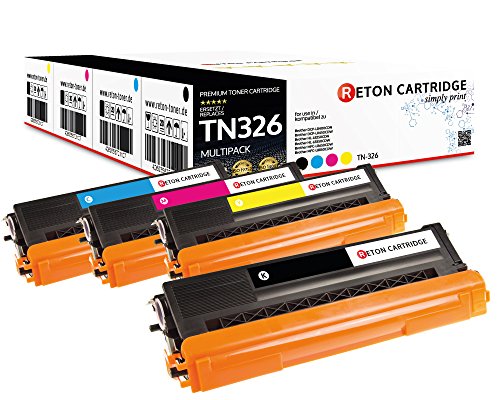 Original Reton Toner, kompatibel, 4er Farbset für Brother TN-326 (TN326BK, TN326C, TN326M, TN326Y), HL-L8250, L8350, L8350CDWT, L8250CDN, L8350CDW, MFC-L8600, L8850, L8600CDW, L8850CDW von RETON CARTRIDGE