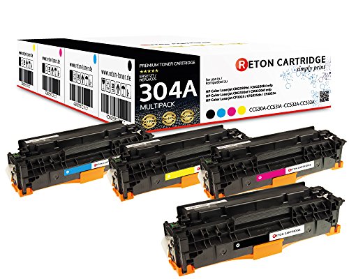 Original Reton Toner, kompatibel, 4er Farbset für HP CM2320 (CC530A, CC531A, CC533A, CC532A), HP 304A, Color Laserjet CM2320N, CM2320NF, CM2320FXI, CP2025N, CP2025DN, CP2025X, CM2320MFP von RETON CARTRIDGE