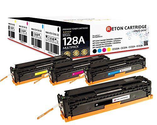 Original Reton Toner, kompatibel, 4er Farbset für HP PRO CP1525NW (CE320A, CE321A, CE322A, CE323A), HP 128A, Color Laserjet CM1415, CM1415FNW, CM1415FN, CP1520, CP1525NW, CP1521N von RETON CARTRIDGE