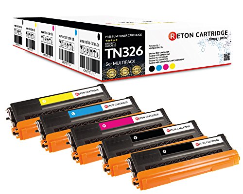 Original Reton Toner, kompatibel, 5er Farbset für Brother TN-326 (TN326BK, TN326C, TN326M, TN326Y), HL-L8250, L8350, L8350CDWT, L8250CDN, L8350CDW, MFC-L8600, L8850, L8600CDW, L8850CDW von RETON CARTRIDGE