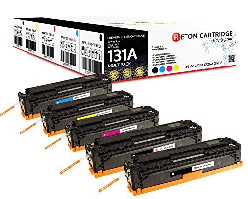 Original Reton Toner, kompatibel, 5er Farbset für HP PRO 200 M251 (CF210A, CF211A, CF212A, CF213A), HP 131A, Color Laserjet PRO 200 M251NW, M276NW, Printer M251NW, M276NW von RETON CARTRIDGE