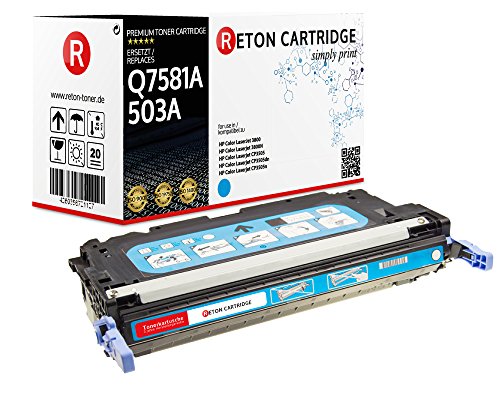 Original Reton Toner, kompatibel, Cyan für HP 3800DN (Q7581A), HP 503A, Color Laserjet 3600, 3600n, 3600dn, 3800, 3800n, 3800dn, 3800dtn, CP3505n, CP3505dn, CP3505x, Cyan von RETON CARTRIDGE