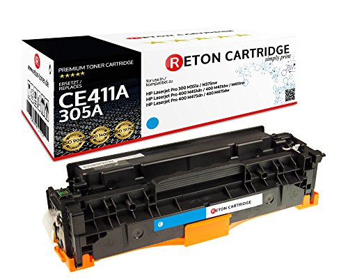 Original Reton Toner, kompatibel, Cyan für HP PRO 400 Color MFP M475DN (CE411A), HP 305A, Laserjet PRO 300 M375NW, M451, M451DN, M451DW, M451NW, M475, M475DW, Cyan (Color: 2600) von RETON CARTRIDGE