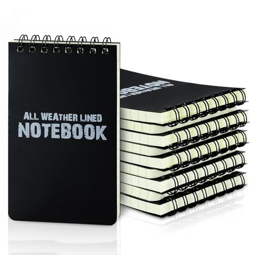 RETON 10 Stück Wasserdichte Notizblock, 3 x 5 Zoll Pocket Notizbuch, Allwetter-Notizblöcke mit Top-Spirale, Taktische Steno Blöcken mit Raster für Aktivitäten im Freien Aufnahmen（Schwarz） von RETON