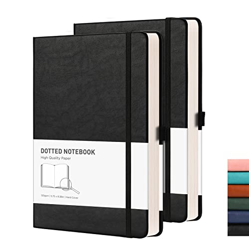 RETTACY A5 Gepunktetes Notizbuch 2er Pack - Bullet Dot Grid Journal mit 320 nummerierten Seiten Hardcover 120gsm dickem Papier, 8 perforierten Blättern, Innentasche - 2Schwarz von RETTACY