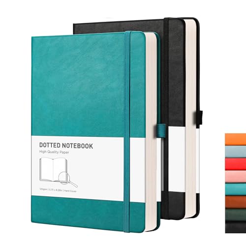 RETTACY A5 Gepunktetes Notizbuch 2er Pack - Bullet Dot Grid Journal mit 320 nummerierten Seiten Hardcover 120gsm dickem Papier, 8 perforierten Blättern, Innentasche-Cyan RETTACY A5 Gepunktetes Notizbuch 2er Pack - Bullet Dot Grid Journal mit 320 nummerierten Seiten Hardcover 120gsm dickem Papier, 8 perforierten Blättern, Innentasche-Cyan von RETTACY