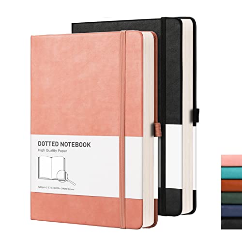 RETTACY A5 Gepunktetes Notizbuch 2er Pack - Bullet Dot Grid Journal mit 320 nummerierten Seiten Hardcover 120gsm dickem Papier, 8 perforierten Blättern, Innentasche - Schwarz Rosa von RETTACY