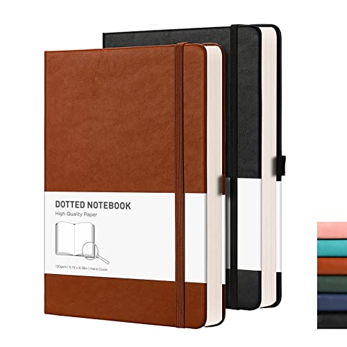 RETTACY A5 Gepunktetes Notizbuch 2er Pack - Bullet Dot Grid Journal mit 320 nummerierten Seiten Hardcover 120gsm dickem Papier, 8 perforierten Blättern, Innentasche - Schwarz braun RETTACY A5 Gepunktetes Notizbuch 2er Pack - Bullet Dot Grid Journal mit 320 nummerierten Seiten Hardcover 120gsm dickem Papier, 8 perforierten Blättern, Innentasche - Schwarz braun von RETTACY