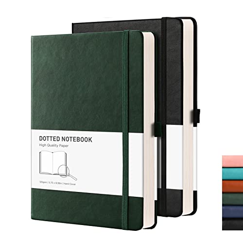 RETTACY A5 Gepunktetes Notizbuch 2er Pack - Bullet Dot Grid Journal mit 320 nummerierten Seiten Hardcover 120gsm dickem Papier, 8 perforierten Blättern, Innentasche - Schwarz grün von RETTACY