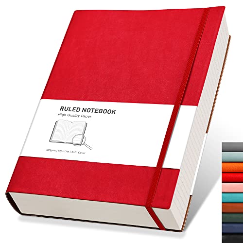 RETTACY Cuaderno A4 a rayas - Diario grueso con 320 páginas numeradas, 1 bolsillo trasero y tapa blanda de alta calidad para mujeres y hombres en la oficina o en la escuela, 19 x 25 cm, color rojo von RETTACY