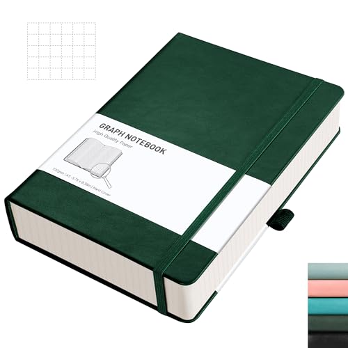 RETTACY Graph Paper Notebook A5 320 Pages Grid Notebook Thick Journal, 100gsm Thick Graph Paper, Leather Hardcover, Inner Pocket, for Office School Work Women Men14.5 x 21cm - Green von RETTACY