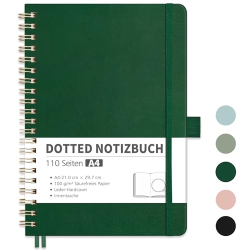 RETTACY Notizbuch A4 Dotted, Bullet Dot Journal mit 100 g/m² Dickem Papier, 55 Blatt, Notebook für Büro und Schule, Lederhülle, Lederhülle, 21 cm x 29.7 cm RETTACY Notizbuch A4 Dotted, Bullet Dot Journal mit 100 g/m² Dickem Papier, 55 Blatt, Notebook für Büro und Schule, Lederhülle, Lederhülle, 21 cm x 29.7 cm von RETTACY